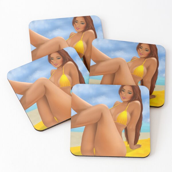Item preview, Beach Pin-Up Girl Yellow Bikini Painting designed and sold by heeydraws.