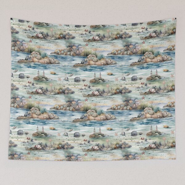 Item preview, Coastal Serenity Watercolor Seashore Pattern designed and sold by pinkal.