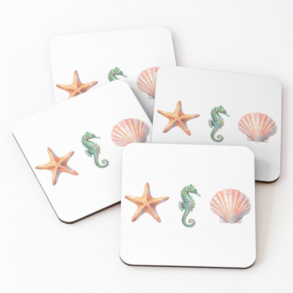 Item preview, Hand-painted watercolor sea creatures set: Starfish, Seahorse, and Scallop shell  designed and sold by VibranPalette.