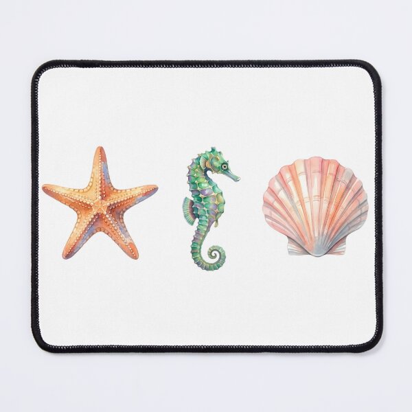 Item preview, Hand-painted watercolor sea creatures set: Starfish, Seahorse, and Scallop shell designed and sold by VibranPalette.