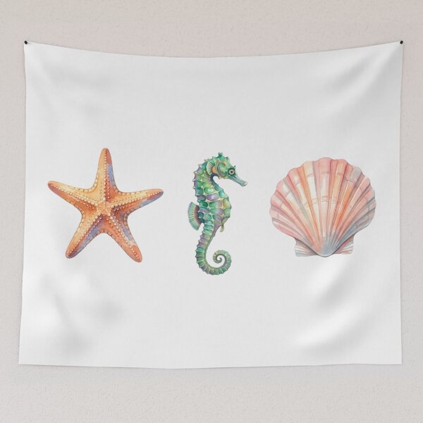 Item preview, Hand-painted watercolor sea creatures set: Starfish, Seahorse, and Scallop shell  designed and sold by VibranPalette.