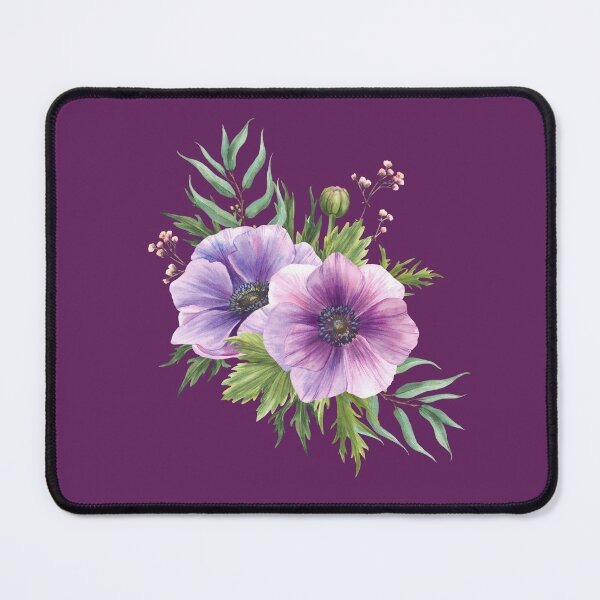 Item preview, Copy of Purple flowers Anemone with eucalyptus branches. Watercolor blooming bouquet designed and sold by BartolArt.