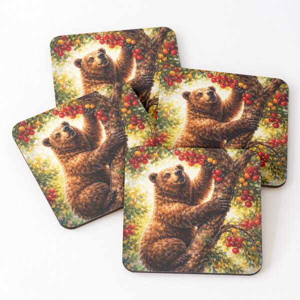 Item preview, Bear Climbing Strawberry Tree – Madrid Symbol Inspired Watercolor Art designed and sold by DrizzyV.