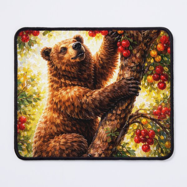 Item preview, Bear Climbing Strawberry Tree – Madrid Symbol Inspired Watercolor Art designed and sold by DrizzyV.