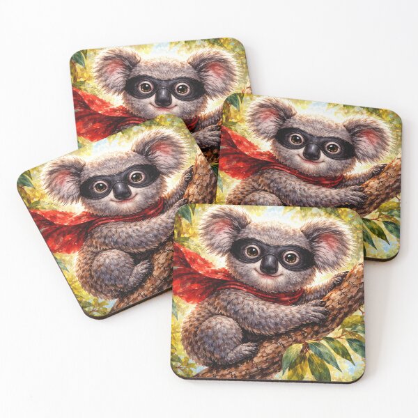 Item preview, Cute Koala with Mask – Playful Animal Superhero Finger Painted Art designed and sold by DrizzyV.