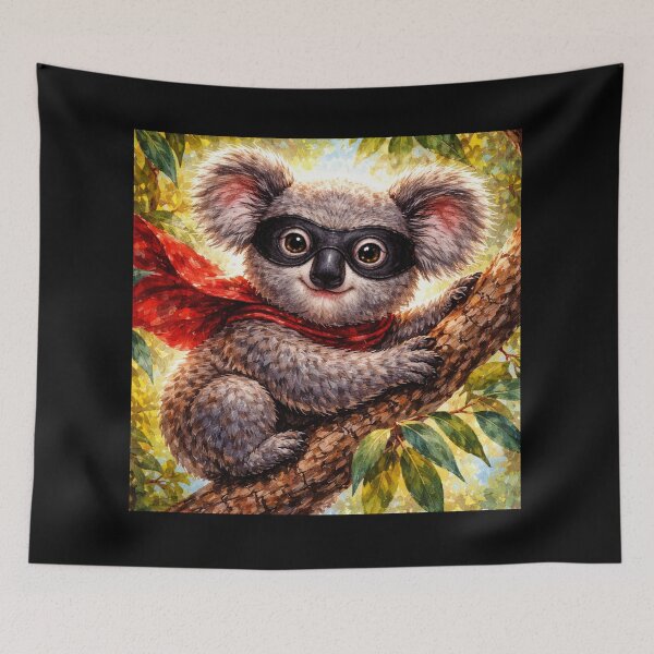 Item preview, Cute Koala with Mask – Playful Animal Superhero Finger Painted Art designed and sold by DrizzyV.