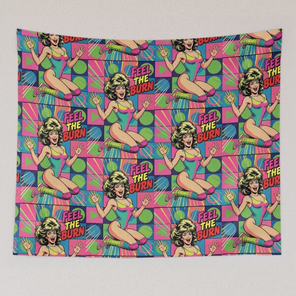 Item preview, Feel the Burn – Retro Comic 80s Aerobics Jump Illustration designed and sold by Rawecz Studio.
