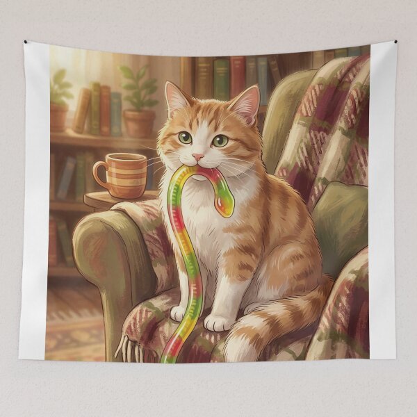 Item preview, Hungry Cat Caught a Gummy Worm designed and sold by M-Y-A-R-T-.