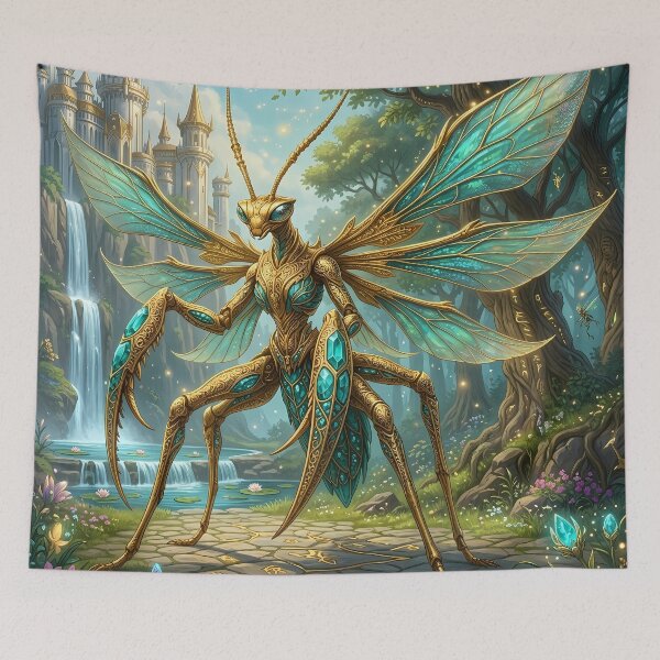 Item preview, Golden Praying Mantis - Insect Fantasy Art designed and sold by Lucid Dream Pixel.