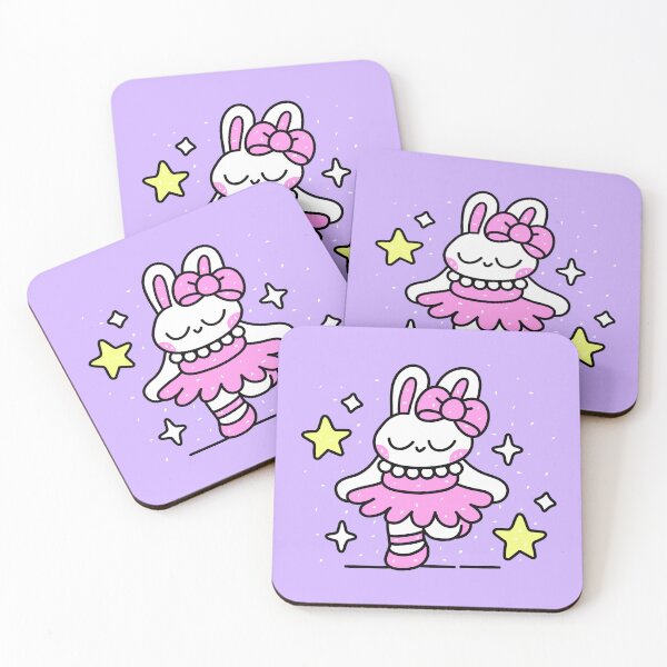 Item preview, Cute Bunny Ballerina with Pink Tutu Bow and Stars Kawaii Illustration designed and sold by QuietBloom80.