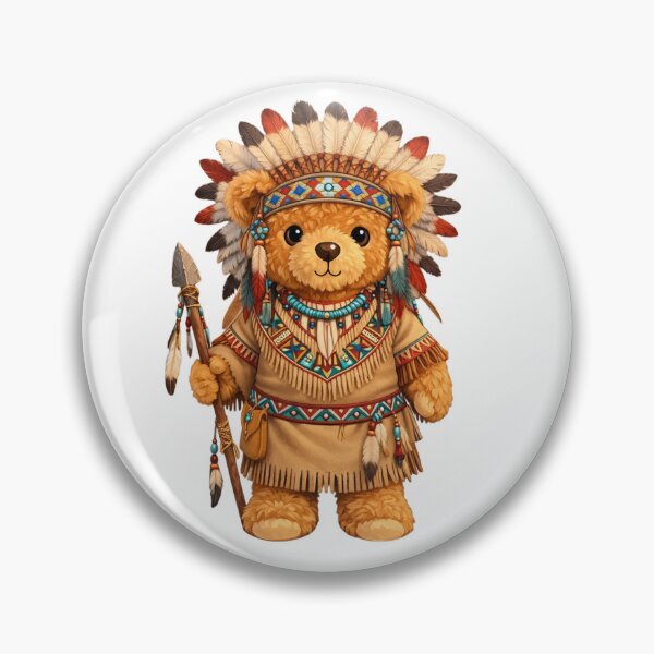 Item preview, Cute Native American Chief Teddy Bear with Headdress and Spear Illustration designed and sold by CuteBear87.