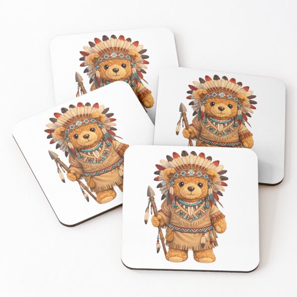 Item preview, Cute Native American Chief Teddy Bear with Headdress and Spear Illustration designed and sold by CuteBear87.