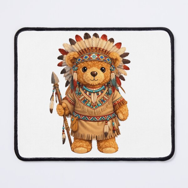 Item preview, Cute Native American Chief Teddy Bear with Headdress and Spear Illustration designed and sold by CuteBear87.