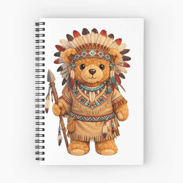 Item preview, Cute Native American Chief Teddy Bear with Headdress and Spear Illustration designed and sold by CuteBear87.