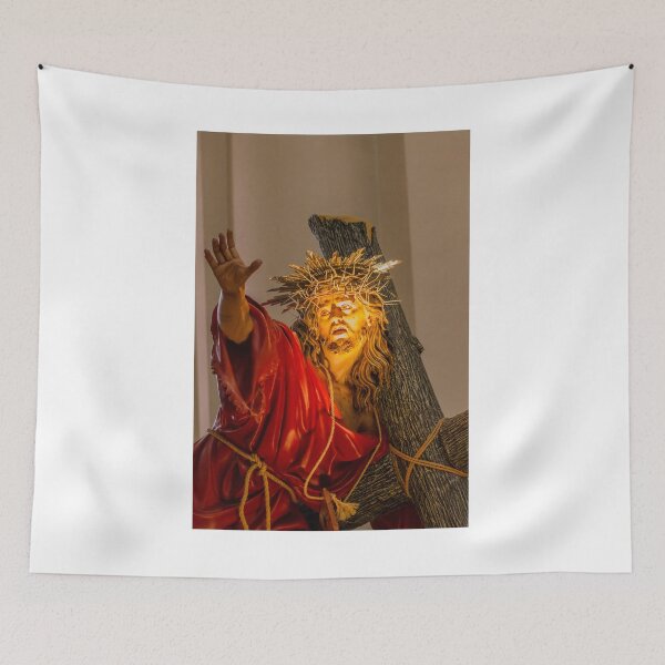 Item preview, Illuminated Statue of Jesus Wearing Crown of Thorns and Red Robe Carrying the Cross designed and sold by Nmallia.