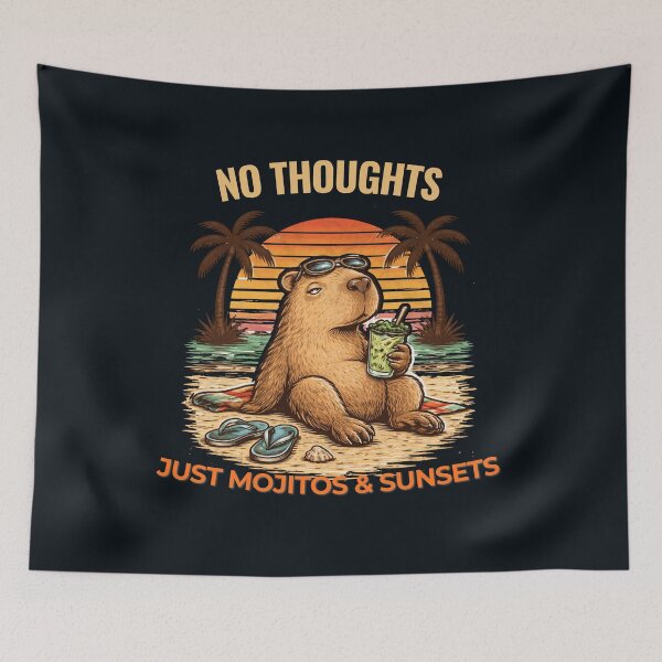 Item preview, No Thoughts Just Mojitos & Sunsets Capybara Shirt – Funny Chill Beach Meme Animal Retro Vintage Aesthetic designed and sold by HOUSE OF TIST.
