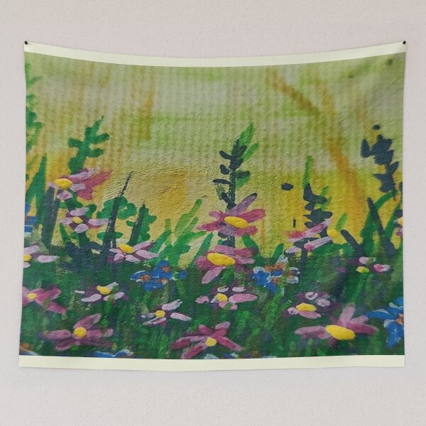 Item preview, Sunset with multi-colored wildflowers in a field of grass designed and sold by swilliamson0622.