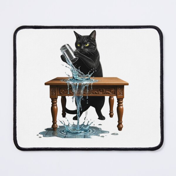 Item preview, Cat Lady Funny Mischievous Black Cat Spilling Water Glass designed and sold by ArtivioShop.