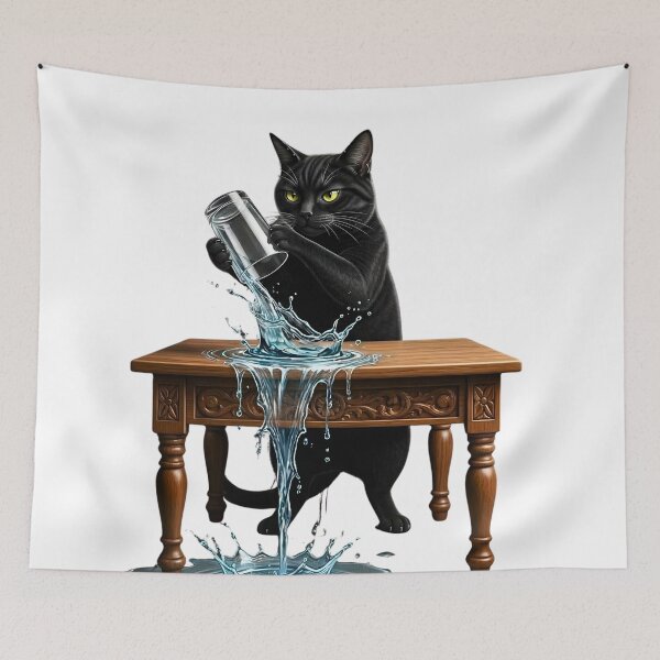 Item preview, Cat Lady Funny Mischievous Black Cat Spilling Water Glass designed and sold by ArtivioShop.