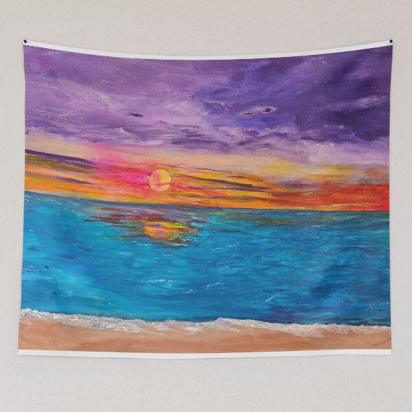 Item preview, Radiant Ocean Sunset — Vibrant Seascape Painting with Purple Skies and Golden Reflections designed and sold by swilliamson0622.