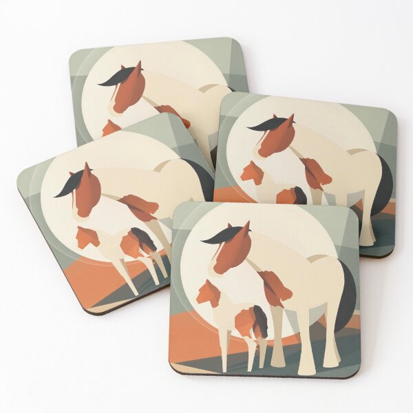 Item preview, Under Saturn – Horse and Foals – Minimal Landscape Equine Art designed and sold by Scribbles on the Farm.