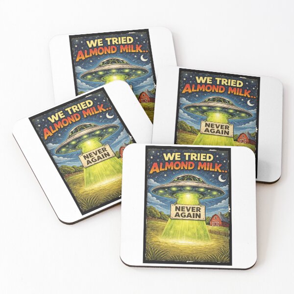 Item preview, We Tried Almond Milk… Never Again Funny UFO Retro Poster designed and sold by RidaSalArt.