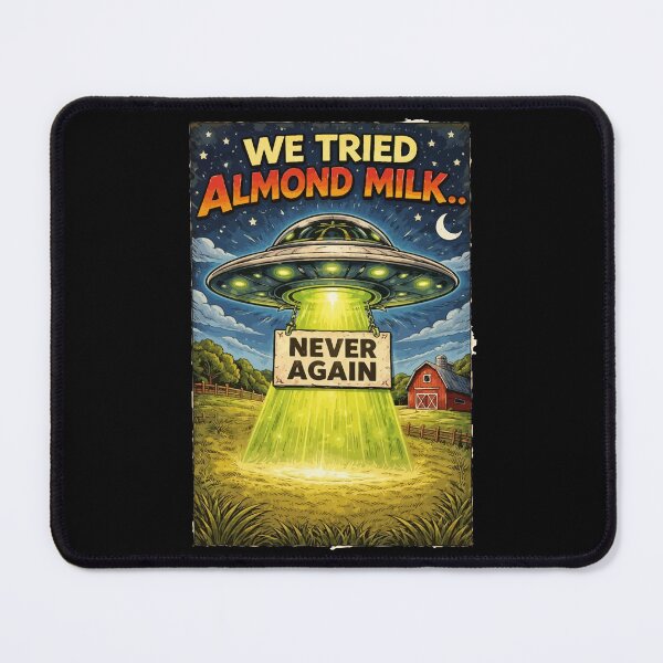 Item preview, We Tried Almond Milk… Never Again Funny UFO Retro Poster designed and sold by RidaSalArt.