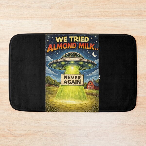 Item preview, We Tried Almond Milk… Never Again Funny UFO Retro Poster designed and sold by RidaSalArt.