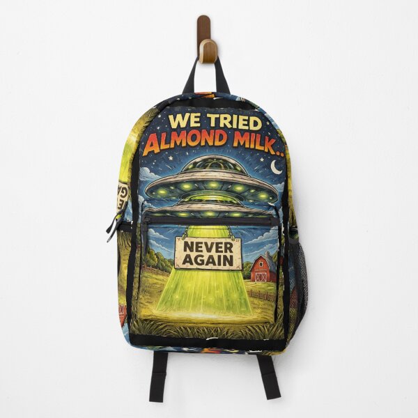 Item preview, We Tried Almond Milk… Never Again Funny UFO Retro Poster designed and sold by RidaSalArt.