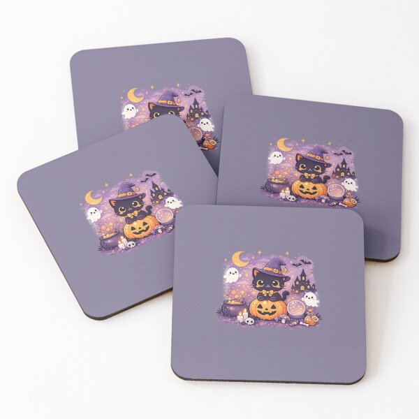 Item preview, Kawaii Halloween Cat Witch Illustration – Cute Spooky Kitty Pumpkin Ghost Design (Purple & Orange Aesthetic) designed and sold by .onemoredesign..