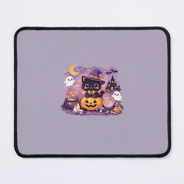 Item preview, Ilustración Kawaii de gato bruja de Halloween: diseño de gatito fantasma calabaza espeluznante (estética púrpura y naranja) designed and sold by .onemoredesign..