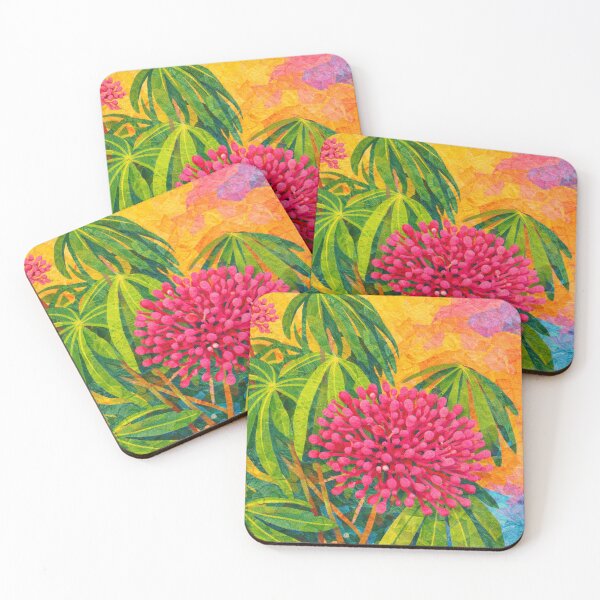 Item preview, Jatropha, Purple Flower Collage, impressionist collage style, green leaves designed and sold by SWSandraWechner.