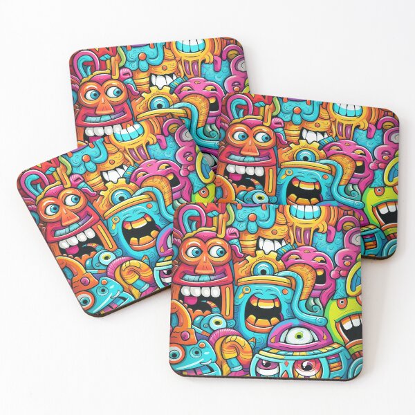 Item preview, Bright Funky Monster Crowd – Psychedelic Cartoon Chaos Art designed and sold by Artixshopy98.