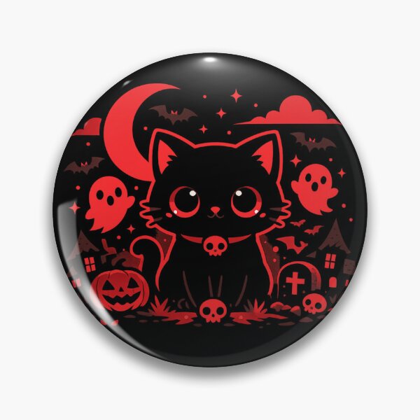 Item preview, Kawaii Spooky Cat Red & Black – Cute Halloween Goth Kitty Illustration designed and sold by .onemoredesign..
