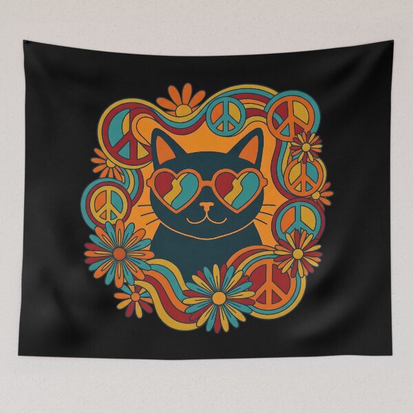 Item preview, Cat Lady Retro Groovy Cool Black Cat Vintage 70s Art designed and sold by ArtivioShop.