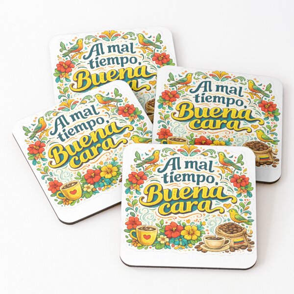 Item preview, Al Mal Tiempo Buena Cara – Colombian Spanish Quote Sticker – Tropical Folk Art Coffee Design – Positive Latin Saying designed and sold by QuietWallStudio.