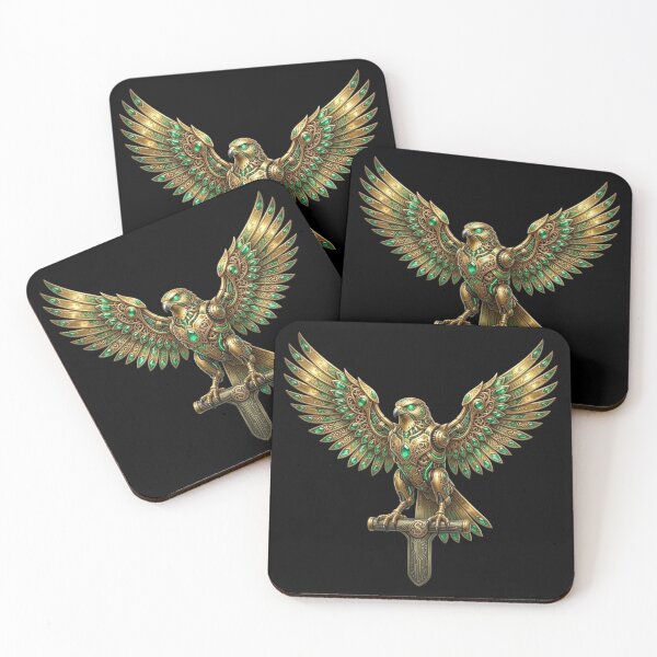 Item preview, Cybernetic Golden Falcon - Emerald Steampunk Luxury Eagle Art designed and sold by Remix Vision.