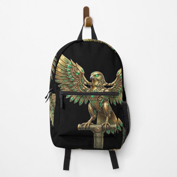 Item preview, Cybernetic Golden Falcon - Emerald Steampunk Luxury Eagle Art designed and sold by Remix Vision.
