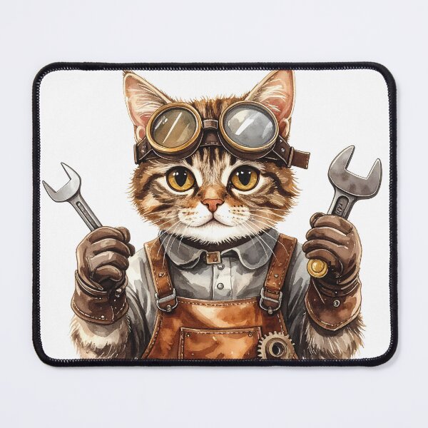 Item preview, Watercolor Steampunk Cat Engineer Illustration designed and sold by BetweenForms.