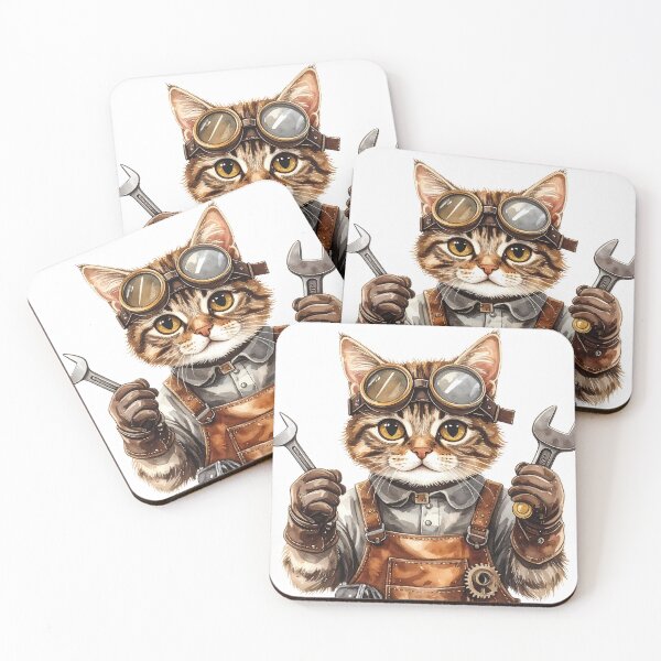 Item preview, Watercolor Steampunk Cat Engineer Illustration designed and sold by BetweenForms.