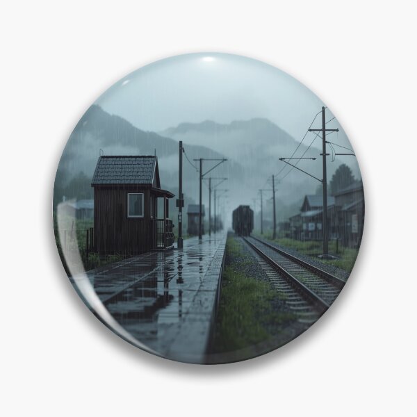 Item preview, Rainy Countryside Train Station – Moody Cinematic Landscape Aesthetic designed and sold by peacefulframes.art.