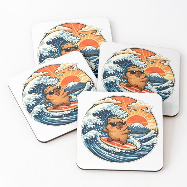 Item preview, Capybara Surfing Kanagawa Wave -  Pixel Art designed and sold by Simmetrika.