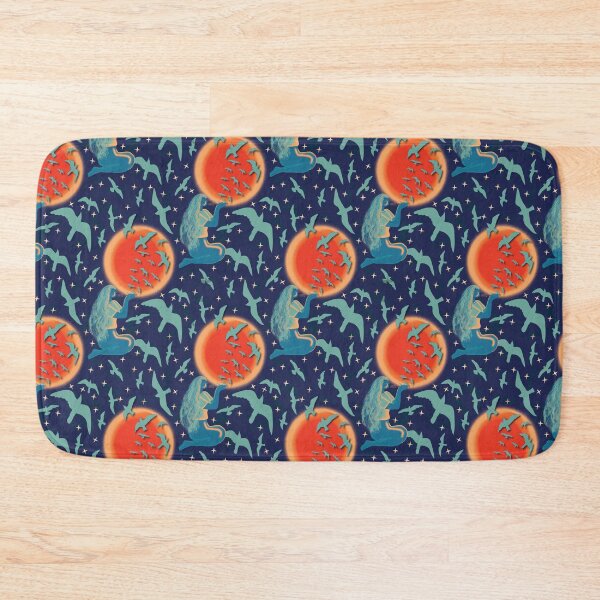 Item preview, The nymph blowing creates birds that roam the night, blue night background, turquoise birds designed and sold by WONDERPRINTVALLEY.