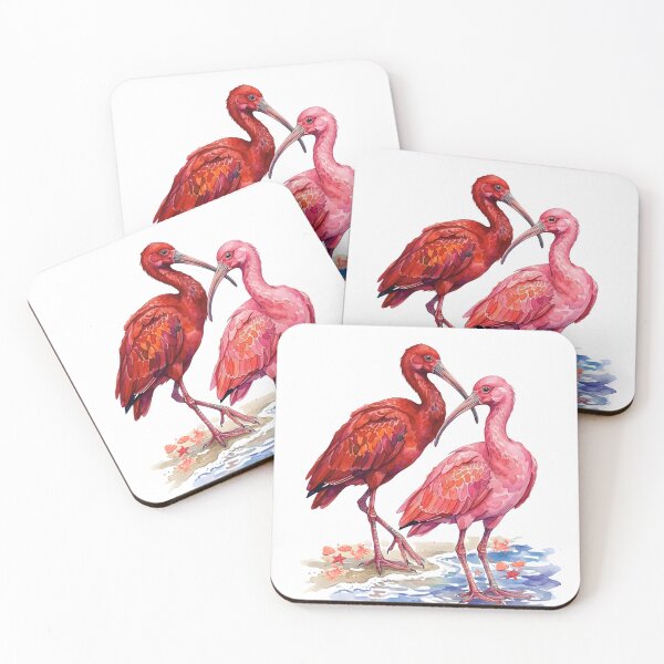 Item preview, Set of watercolors of coastal life: scarlet and roseate ibis with seashells and crabs designed and sold by VibranPalette.