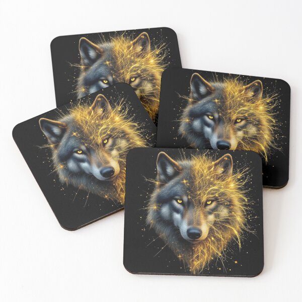Item preview, Mystical Alpha Wolf - Golden Spark Glow Luxury Animal Art designed and sold by Remix Vision.