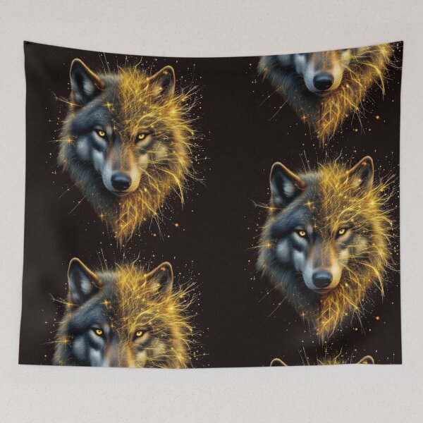 Item preview, Mystical Alpha Wolf - Golden Spark Glow Luxury Animal Art designed and sold by Remix Vision.