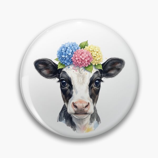 Item preview, Adorable calf with hydrangea crown - Watercolor summer farm animal art designed and sold by VibranPalette.
