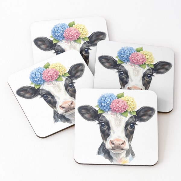 Item preview, Adorable calf with hydrangea crown - Watercolor summer farm animal art designed and sold by VibranPalette.
