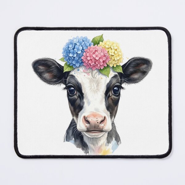 Item preview, Adorable calf with hydrangea crown - Watercolor summer farm animal art designed and sold by VibranPalette.