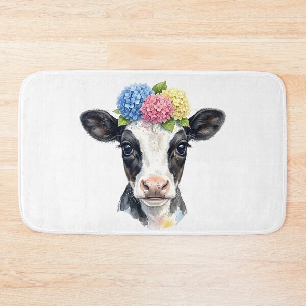 Item preview, Adorable calf with hydrangea crown - Watercolor summer farm animal art designed and sold by VibranPalette.